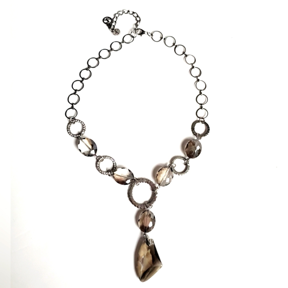 Smokey Crystal Faceted Stones Necklace Chain Link Bold Costume Jewellery Y2K